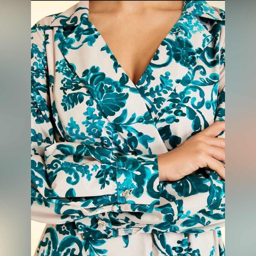MARINA RINALDI DOMANDA Wrap Midi Dress in Teal Floral Print NWT 20 - Picture 4 of 13